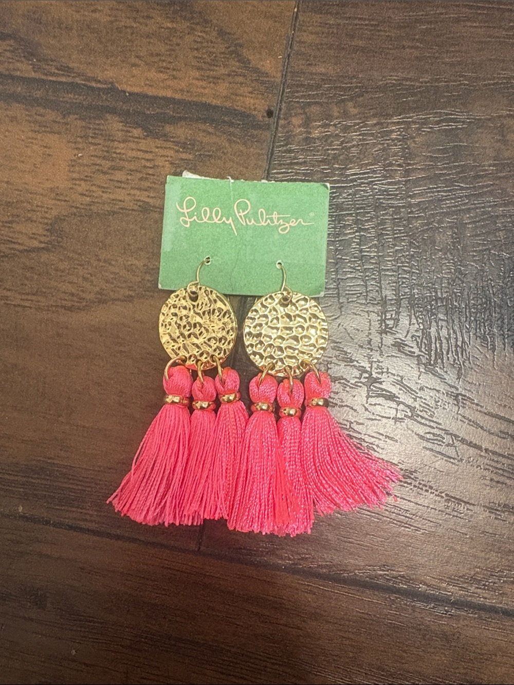 Lilly Pulitzer Hot Pink Tassel Earrings with Gold Discs